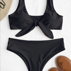 Black Tie Front Bikini Top and Bottom